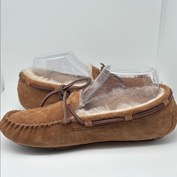 UGG Australia Dakota Chesnut Brown Suede Moccasin Wool Fur Slippers Size 9 - Picture 7 of 16